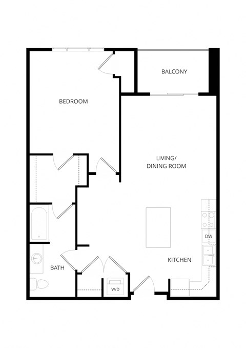 Floor plan for 1 bed, 1 bath, 815 sqft